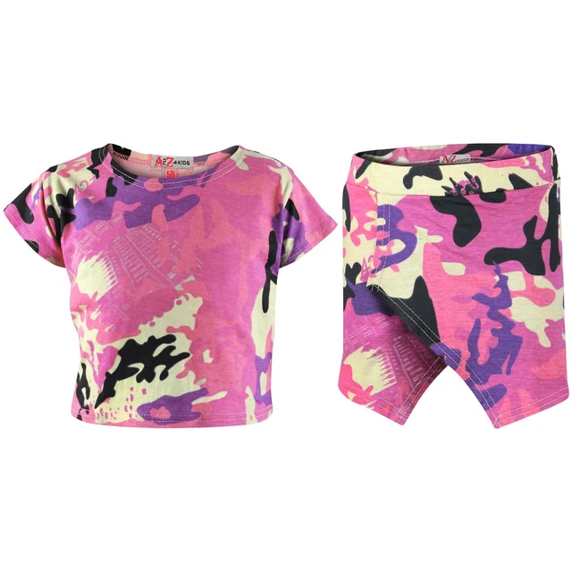 Top Ragazze Stampa Camouflage Top Corto E Gonna Shorts Estate Abbigliamento Set