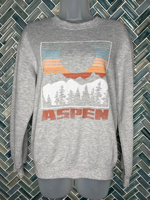 Womens Zoe + Liz Heathered Gray Xs Aspen Mountain Logo Ski Mountains Sweatshirt