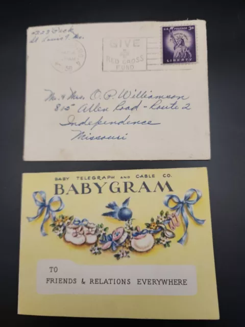 Vintage 1956 Greeting Card Baby "Announcing" Collectible
