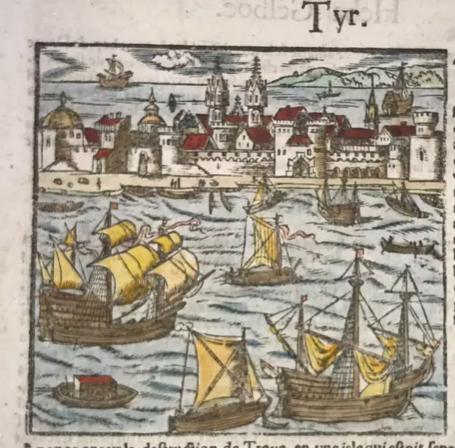 Tyr Lebanon 1568 Sebastian Munster Unusual Antique Engraved View 16Th Century