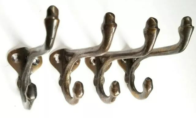 4 Antique Style solid Brass Double Hat Coat Towel Hooks School House Hook #C12