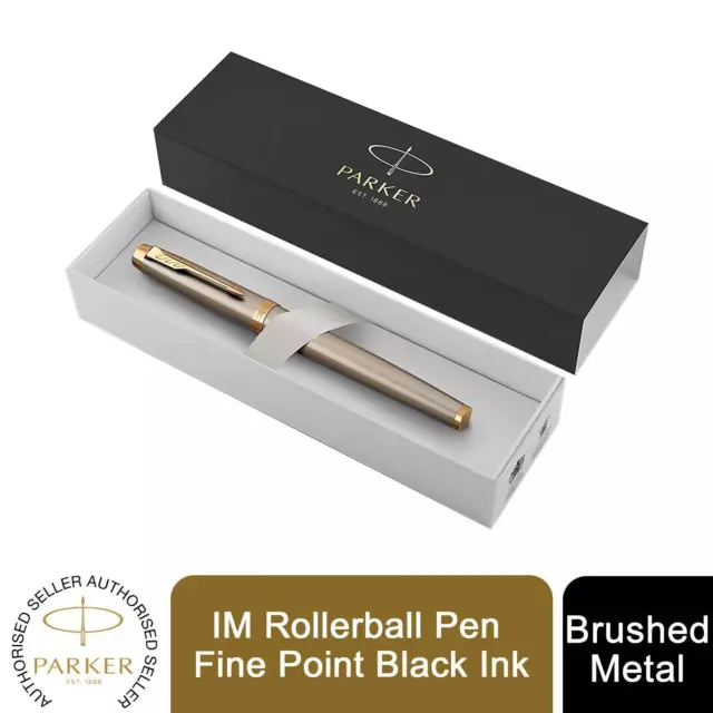 Parker IM Rollerball Pen Brushed Metal Fine Point Black Ink Gift Box