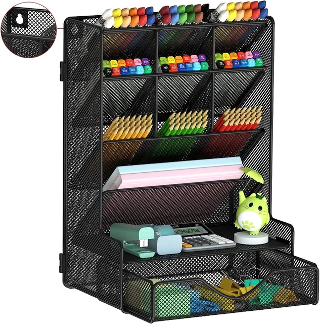 Pen Organizer for Desk, Multi-Functional Desk Organizer, Wall Mount Pen Holder w