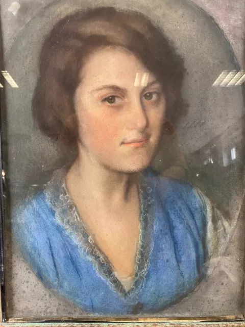 Antike Kreide Zeichnung Portrait Einer Dame