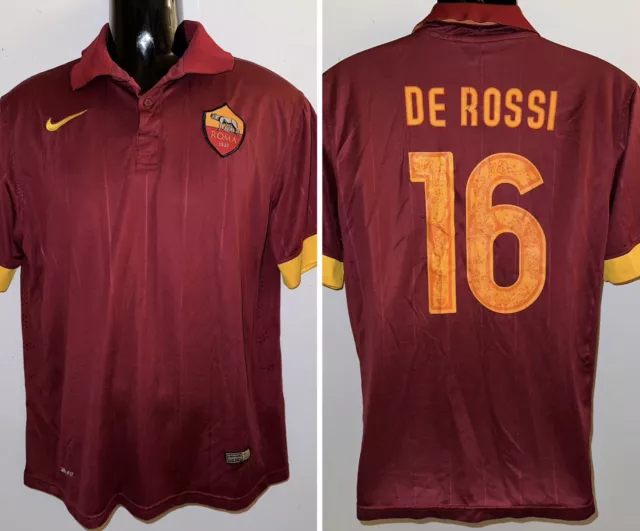 Red AS ROMA ~ DE ROSSI #16 ~ NIKE Soccer Polo Jersey Shirt ~ Medium M ~ Fútbol