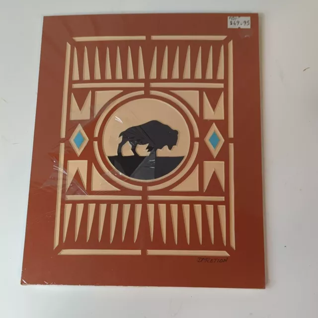 Vintage Paper Cutout Art - Native American, Dwight Raton Navajo Buffalo Signed