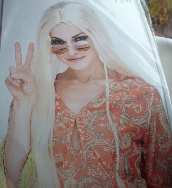 Halloween: WIG Blond HIPPIE Long Hair with Braids & Beads GROOVY 60s Costume NEW