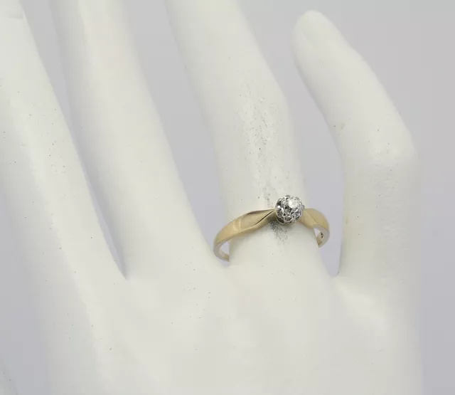 Solitär Ring in 14 kt 14k 585 er Gelb Gold mit Brillant Altschliff Diamant Gr 53