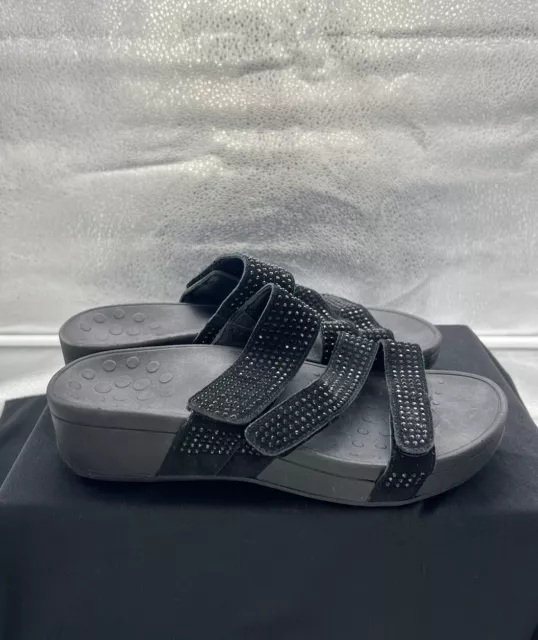 Vionic Alexis 8 Sandal Black Rhinestone Strappy Slip On Comfort Womens Shoes