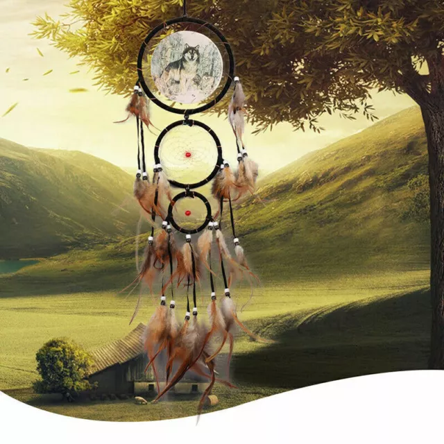 Traumfänger Dreamcatcher Feder Wolf Windspiel Wandbehang Dream Catcher Dekor