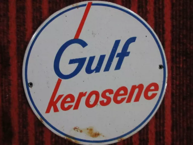 Vintage Gulf Kerosene Petroleum Gas Oil Pump Porcelain Enamel Metal Sign  6"