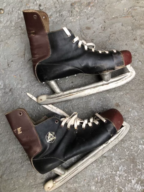 vintage retro mid century Danish Swedish Ice Skates Leather