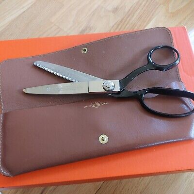 NO RUST SHINY WISS PINKING SHEARS scissors w/ leather case