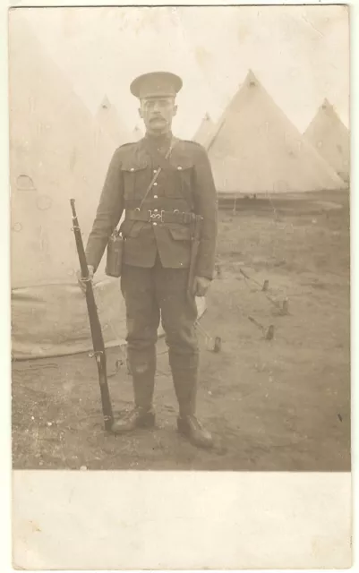 CEF Photo Older Canadian Expeditionary Force Soldier Rifle Bayonet Canteen Tents