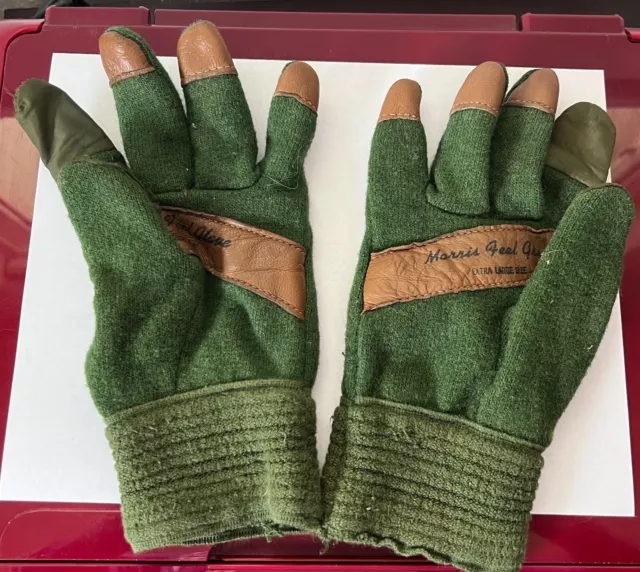 Vintage Morris Feel Green Wool & Leather Shooting Gloves XL
