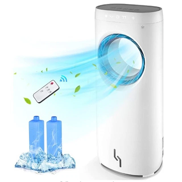 12H Timer Evaporative Cooler, Bladeless Fan Ice Boxes Contained, Remote Control