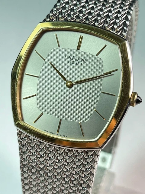 SEIKO CREDOR Ultra Rare Model 5930-5390 Used Good Men's Watch 14K Bezel Qua,6760