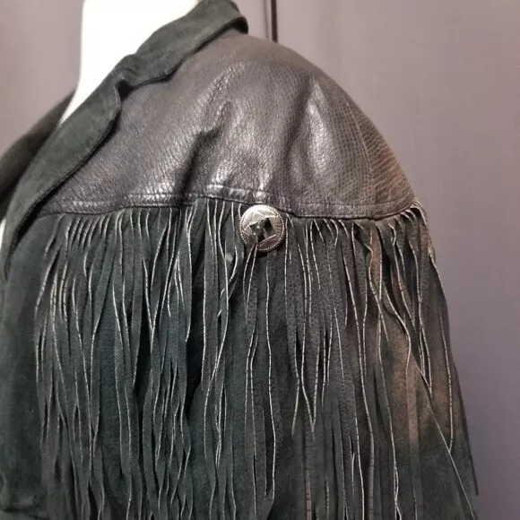 BOHO HIPPIE FRINGE Leather Cropped Jacket Md Vintage 90s Sexy Western ...