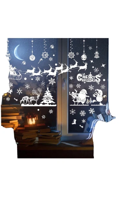 Stickers Noel Fenetre, 3D Bonhomme Autocollants Noel Fenetre, 9 Feuilles De Neige Mignon Et Père Noël Renne Pour DIY Decoration Fenêtre Vitrines Intérieur Maison