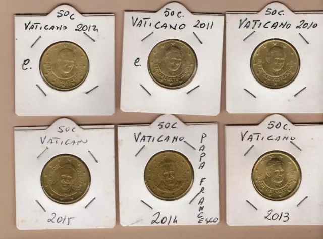 Blocco Di Sei Monete Vaticano Da 50 Cent Di Euro Dal 2010 Al 2015