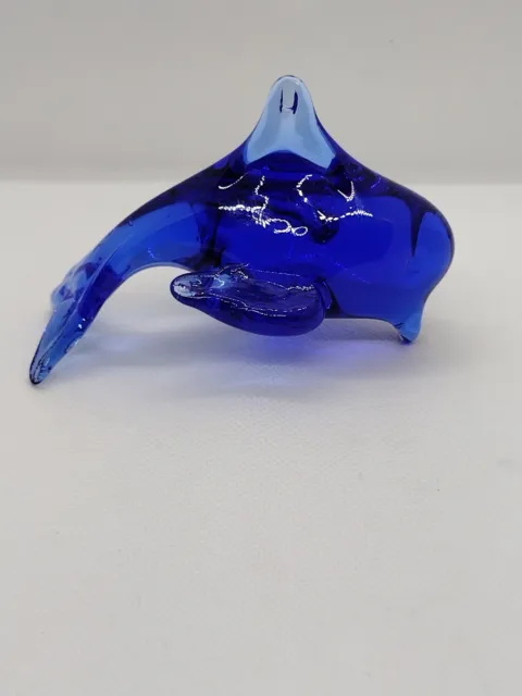 Art Glass Cobalt Blue Dolphin Figurine Paperweight