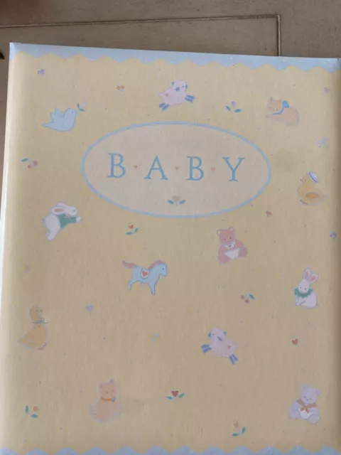 Vintage Hallmark Keepsake Unisex Baby Album Yellow With Bunny, Lamb, Teddy bear