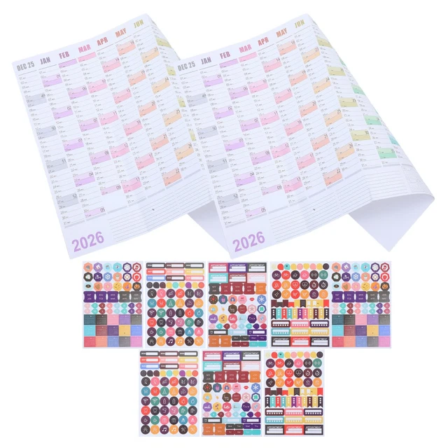LOT DE 2 calendriers muraux annuels géants 2026 minimalistes en anglais ...