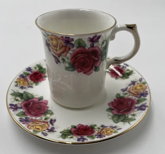 Allyn Nelson Collection Floral Bone China Demitasse Cups & Saucers Roses England