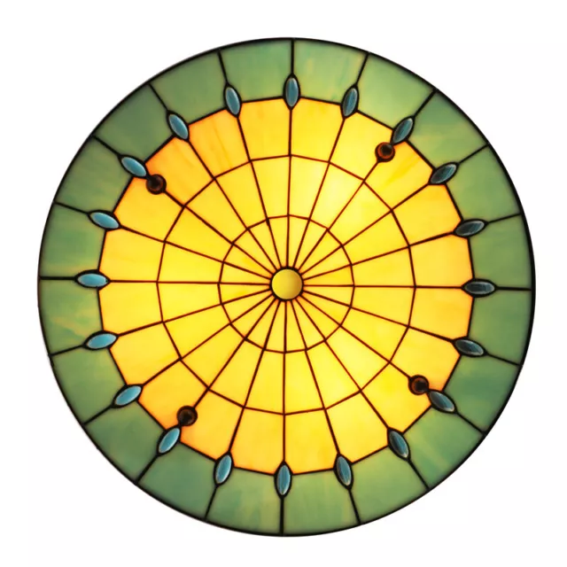 Tiffany Stained Glass Flush Mount Ceiling Light Drum Shade Retro Lamp Fixture