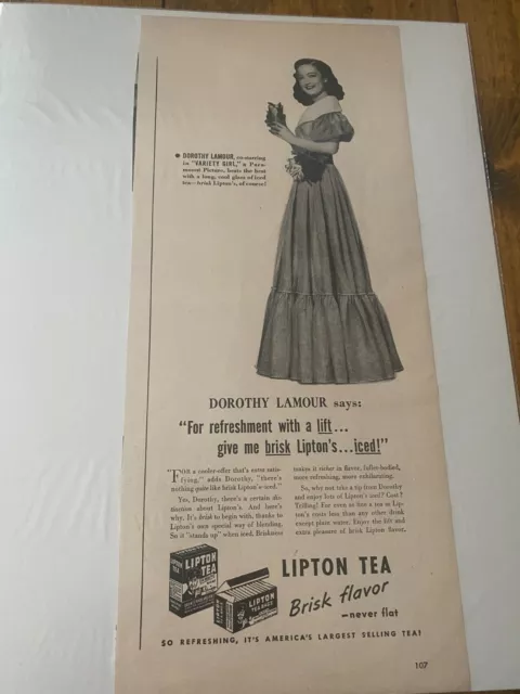 Vintage 1947 Dorothy Lamour Lipton Tea Variety Girl Movie Tea ad