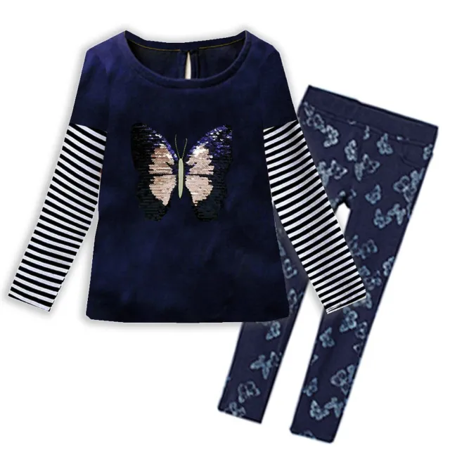 Farfalla Top T-Shirt Pantaloni Leggings Molla Abbigliamento Set Nero per Bambine