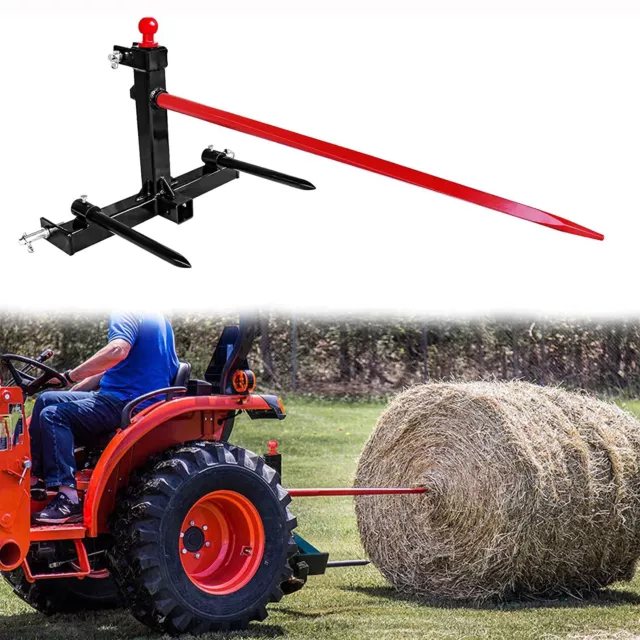 49” Hay Bale Spear 3 Point Trailer Hitch w/ 2" Receiver for Category 1 Tractor