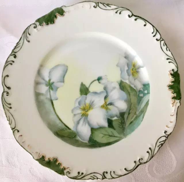 PAIR OF SUPERB c1892 T&V LIMOGES WHITE FLORAL CABINET PLATES, ARTIST SIGNED