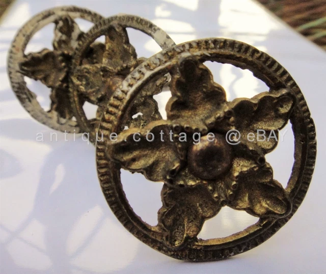 LOT antique 3 victorian PICTURE HANGER screws FLORAL STAR BRASS matching set