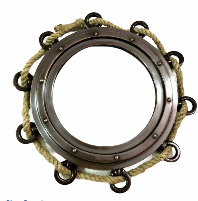 Espejo de ojo de buey de cuerda de yute antiguo tradicional para decoración...