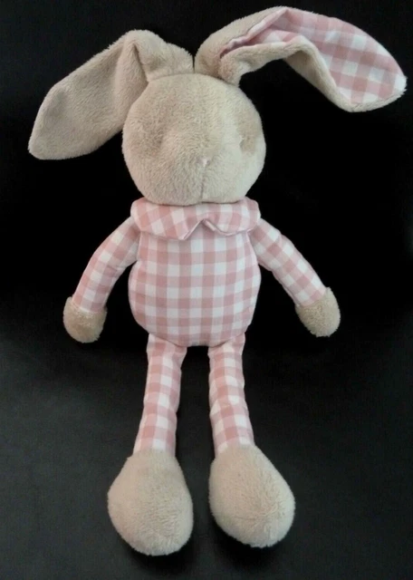 *. Doudou Peluche Klorane Lapin Rose Blanc Beige Carreaux  Vichy - Tbe