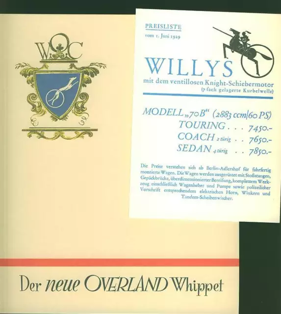 Willys Overland Whippet 1929 Automobil Prospekt Auto KFZ sales brochure RP