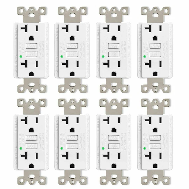 Outlet Receptacle GFCI 20 Amp LED Indicator Duplex Plugs with Decor Cover 8 Pack