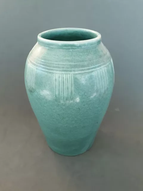 Deco Art Pottery Aqua Vase, 8.25 inches