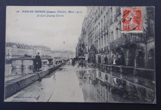 CPA Carte postale NANTES inondé 1910 Quai Duguay-Trouin Café restaurant attelage