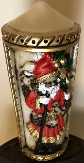 Vtg Old World German Santa Claus Pillar Candle Christmas Holiday Belsnickle NOS