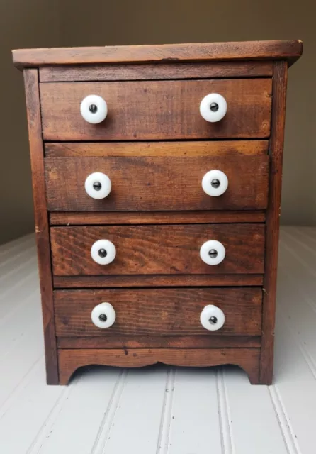 Vintage Miniature 4 Drawer Mini Dresser Chest Of Drawers Jewelry Box Wooden