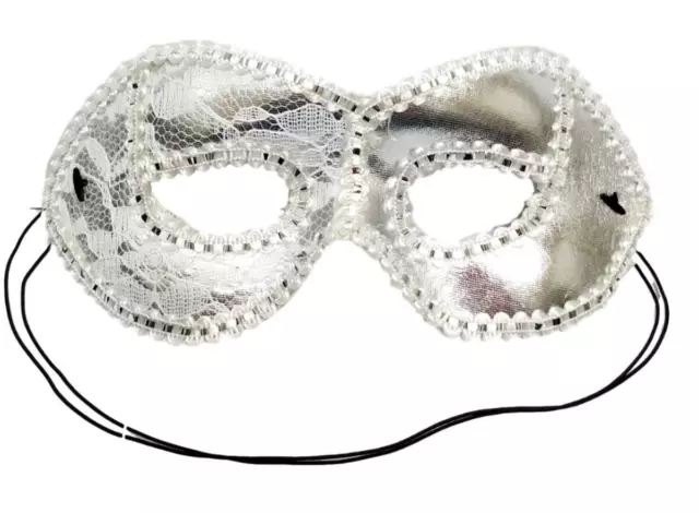 Silver White Lace Cat Eye Mask Masquerade Party Mardi Gras Halloween