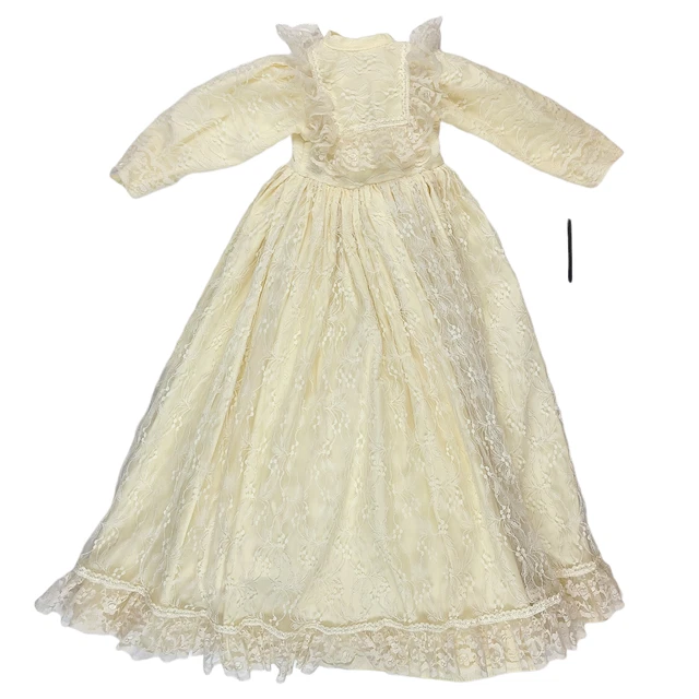 Vintage Christening Dress Infant Lace Victorian Long Handmade Ivory Baptism