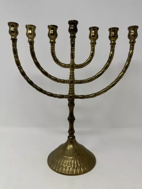 Vintage Large 7 Branch Solid Brass Menorah 11"x10" Temple Heavy Judaica Candle