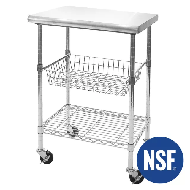 Seville Classics STAINLESS STEEL NSF KITCHEN WORK TABLE CART, 24" WX20" DX36"H