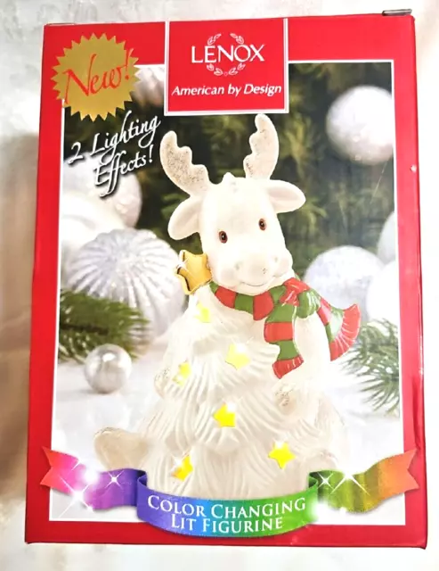 Lenox Seasons Sparkle Moose Figure Color Changing Christmas Decor W/Original Box