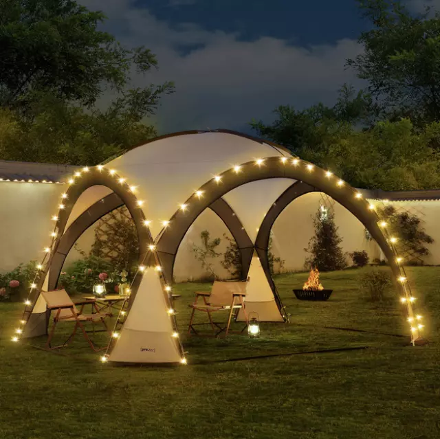 LED Pavillon Partyzelt Gartenzelt Solar Camping Event Festival Grau