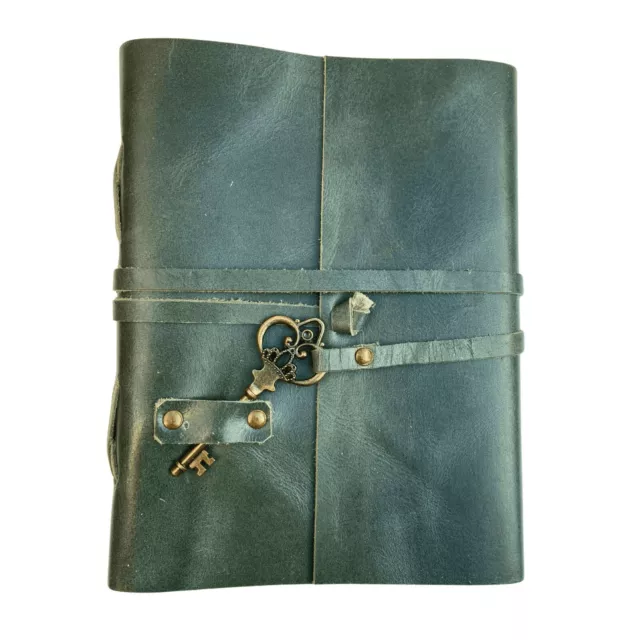 Leather Journal, Handcrafted Green Leather Diary, Sketchbook Travel Journal