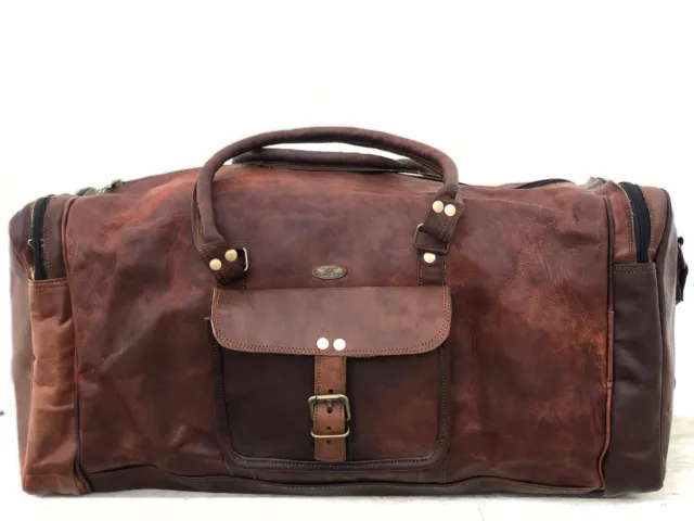 Men's Leather Vintage Duffle Luggage Weekend Travel Gym Overnight Traveler Bag